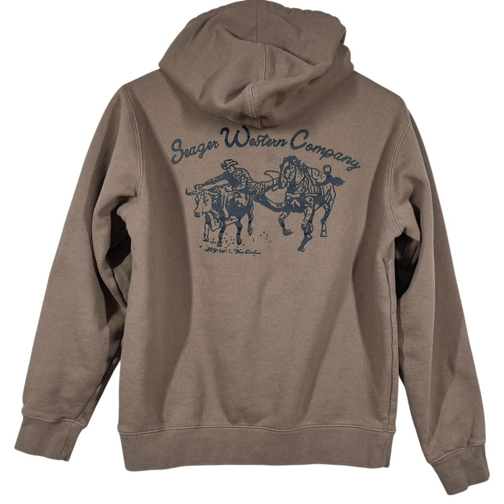 Seager Western Co Hoodie Mens M Brown Graphic Print Pullover Sweatshirt Cowboy